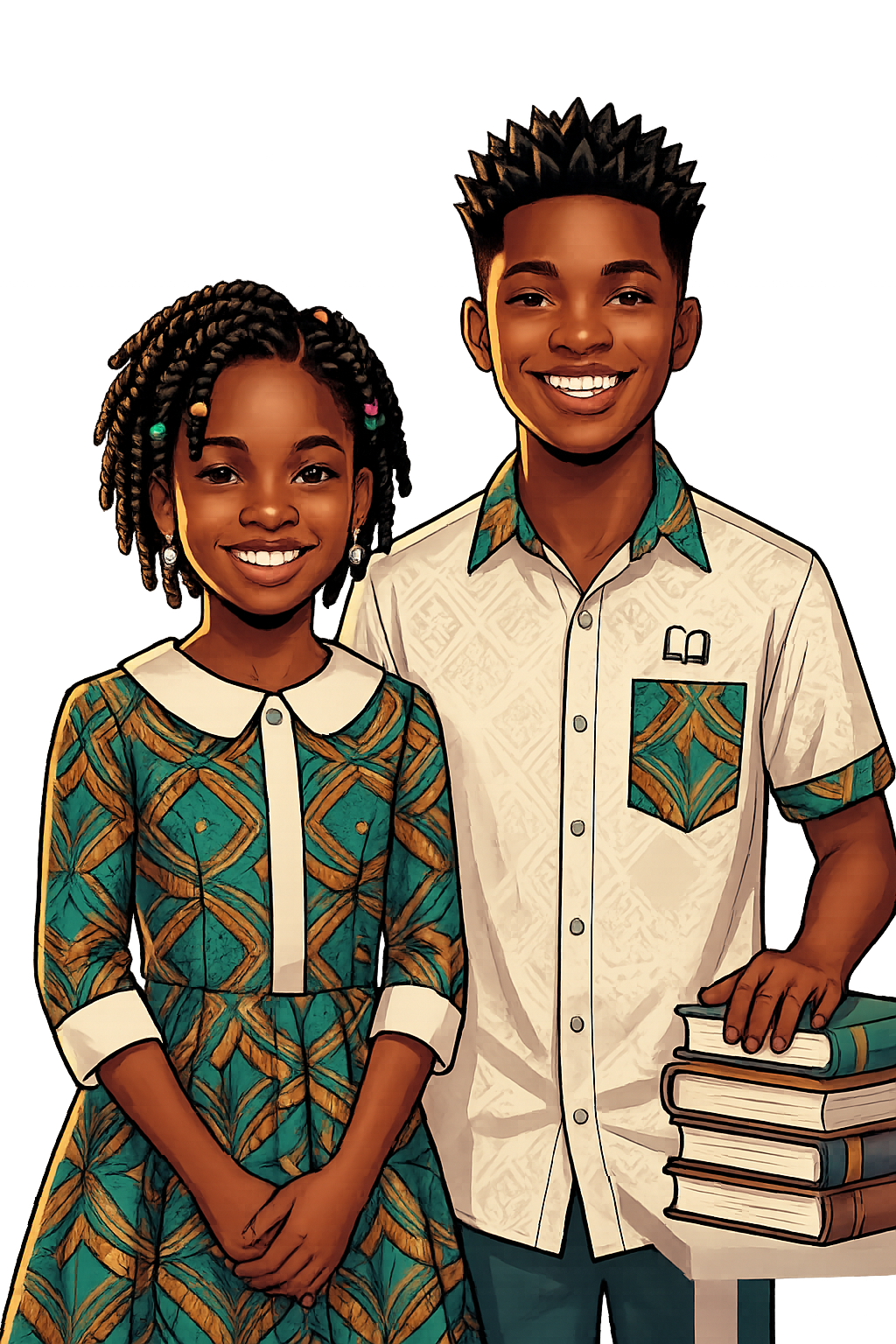 A confident pair of students with books