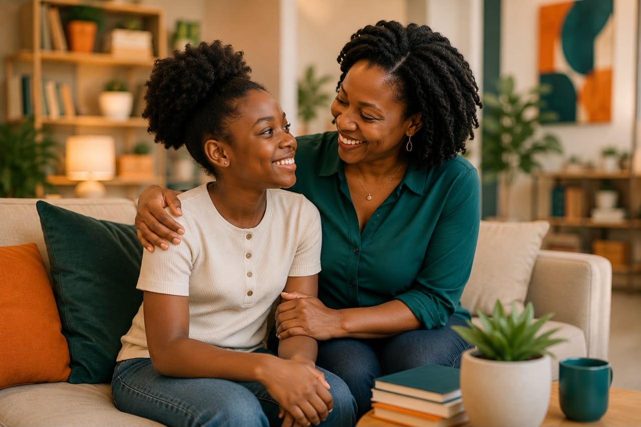 Mother and daughter sharing a moment together — EduLife Academy equips parents with tools to reinforce life skills, emotional intelligence, and confidence at home